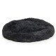 Rundes, plüschiges Haustierbett in dunkelgrauer Farbe, mit einer weichen, flauschigen Textur, ideal für den Komfort von Haustieren.