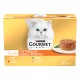 Boîte Purina Gourmet Gold pour chat avec chat blanc à poils longs, timbale de viande dressée, 'Les Timbales' et 12x85g.
