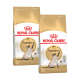 Emballage de nourriture pour chats Royal Canin Adult Siamese présentant deux sacs avec une image de chat siamois, mettant l'accent sur la nutrition des races félines.