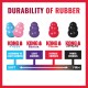 Durability of rubber chart showing KONG Puppy, Senior, Classic, and Extreme chew toys from soft to firm for different chewers.