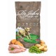 12,5 kg Beutel Dr. John Getreidefreies Hundefutter mit Huhn und Kartoffeln, mit einem laufenden Hund und Angaben zu 25% Protein und hypoallergen.