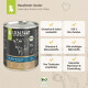 Nassfutter Junior: Dose Liebesgut Bio-Nassfutter für Welpen 'Bio-Rind für Welpen' mit Infofeldern (100% Bio-Zutaten, glutenfrei).