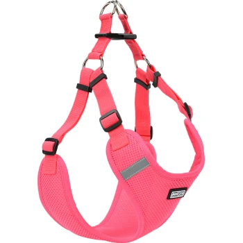 Mesh-Geschirr pink 24 cm, 32 cm Helles pinkes Haustiergeschirr mit verstellbaren Riemen und Metallringen, ausgestattet mit einem reflektierenden Streifen für Sichtbarkeit.