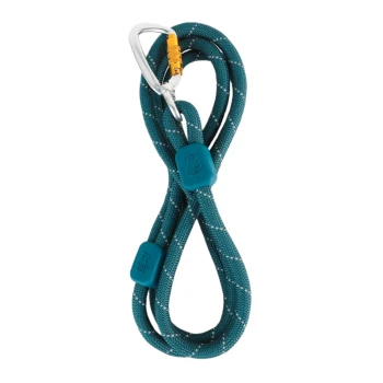 Führleine Rope Eine türkisfarbene Hundeleine aus strapazierfähigem Seil, mit einem silbernen Karabiner und zwei blauen Gummigriffen mit dem Logo "Holly Holt."
