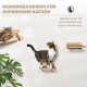 Eine getigerte Katze auf einem Regal und eine andere in einer Hängematte, mit Text: "Modernes Design für zufriedene Katzen" und "Werde ein Katzenliebhaber."