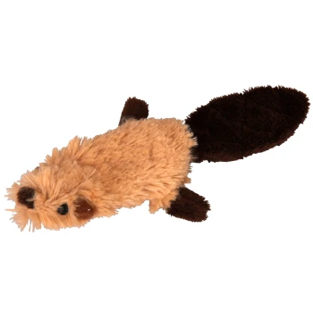 Katzen-Spielzeug Biber Ein plüschiges Biber-Spielzeug mit einem hellbraunen Körper und einem dunkelbraunen Schwanz, mit kleinen schwarzen Augen und einer weichen Textur.