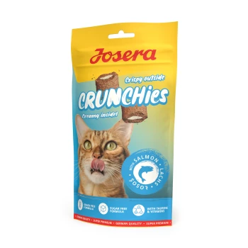 Josera Crunchies Katzensnacks mit Lachs, außen knusprig, innen cremig, getreidefrei, zuckerfrei, mit Taurin und Vitaminen.