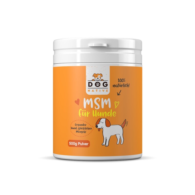 Dog-Native MSM Pulver für Hunde (99,99% Reinheit), Gelenkpulver für Gelenke & Knochen, 500g