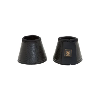 Schwarze Pferdeglockenstiefel mit einem strukturierten Schlangenhautmuster und weichem Innenfutter, mit einem Logo-Patch.