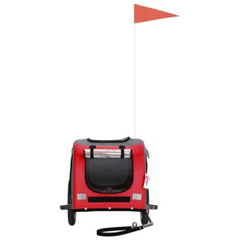 Roter Haustierträger mit Rädern, einer transparenten Vorderseite und einer Sicherheitsflagge, entworfen für den einfachen Transport von kleinen Haustieren.