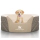 Orthopädisches Hundebett Lena aus Velours und Kunstleder mit hohem Schaumstoffrand braun/ beige M-L