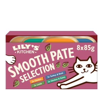 Lily's Kitchen Smooth Pate Auswahl für Katzen, mit 8 Dosen (je 85g) mit Geschmacksrichtungen: 2x Huhn, 2x Truthahn & Ente, 2x Lamm, 2x Huhn & Wild.