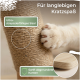 Katzenpfote auf einem Sisal-Kratzpfosten und abgerundeter Holzleiste; sichtbarer deutscher Text: 'Für langlebigen Kratzspaß'.
