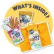 Afbeelding van verschillende hondensnacks en ijsvormpjes van Smoofl, met een kleurrijk verpakkingsontwerp met de tekst 'WAT ZIT ERIN?'