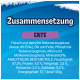 Blaues Tierfutter-Etikett mit Überschrift 'Zusammensetzung', hervorgehobener Angabe 'ENTE' sowie deutschen Zutaten- und analytischen Nährwertangaben.
