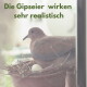 Braune Taube in einem Nest in einem Blumentopf mit einem weißen Ei; eingeblendeter deutscher Text: 'Die Gipseier wirken sehr realistisch'.