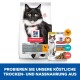Bild von Hill's Science Plan Tierfutter mit einer schwarz-weißen Katze auf einem Beutel für "Sterilised Cat Mature Adult 7+" und einem Beutel Nassfutter.