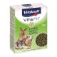 Vitakraft VitaFit C-Forte peterseliepellets voor knaagdieren, met een konijn, cavia en twee andere kleine dieren op de doos.