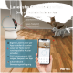 Haustier-Laserspielzeug, gesteuert per Gerät oder App, zeigt Katze und Hund, die Laser jagen, mit deutschem Text zu Funktionen.