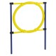 Agility-Trainingssprung für Haustiere, mit einem runden gelben Reifen, der von blauen Stangen gestützt wird. Ideal für Bewegung und Spiel.