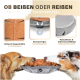 Zwei Hunde spielen auf einem Haustierbett mit der Aufschrift "URBAN PAUL", das strapazierfähige Nähte, ein verstellbares System und eine rutschfeste Silikonbasis zeigt.