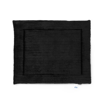 Schwarzes Haustierbett mit gerippter Textur und rechteckiger Form, entworfen für Komfort und Stil.