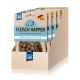Hundeleckerlis in einer Ausstellungsbox, beschriftet mit "FLEISCH HAPPEN", mit 100% Lamm, hergestellt in Deutschland.