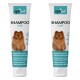 Eine Tube OptiPet Shampoo Care mit einem flauschigen Pomeranian auf der Vorderseite, mit Text in mehreren Sprachen über die Vorteile von Haferprotein.