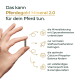 Hand hält ein kleines Pellet; Überschrift „Pferdegold Mineral 2.0“ mit Vorteilen: Mineralstoffe, Stoffwechsel, Ca‑P‑Haushalt, Vitamine.