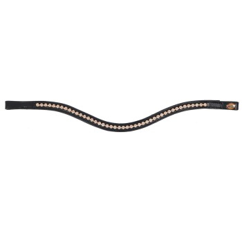 Schwarzes Lederhalsband für Hunde, verziert mit einer Reihe funkelnder roségoldener Strasssteine, elegant geschwungenes Design.