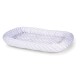 Lavender and white chevron-patterned rectangular pet bed with raised cushioned edges on white background.