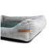 Grau Haustierbett mit einem grünen Kissen, mit einem Lederetikett, auf dem "RexProduct.com" steht.