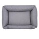 Graues rechteckiges Haustierbett mit plüschigen Seiten, von oben betrachtet, mit einer weichen Stofftextur und einem geräumigen Zentrum.