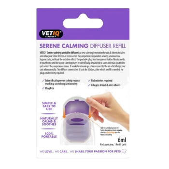 VETIQ Serene Calming Diffuser Refill for cats, 6ml, reduces anxiety, no batteries or plugs, 30-day use, portable, scientifically proven.