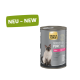 Select Gold Senior Pure Katzenfutterdose mit Pferdegeschmack, zeigt eine Siamkatze und das Etikett „NEU - NEW“.