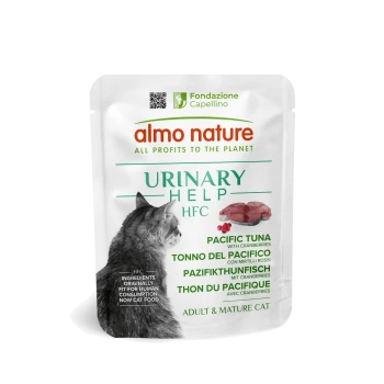 Pochette de nourriture pour chat Almo Nature Urinary Help HFC au thon pacifique et canneberges pour chats adultes et matures.