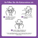 "So füllen Sie die Katzenminze ein" – dreistufiges deutsches Diagramm, das zeigt, wie man ein Plüsch-Katzenspielzeug öffnet und mit Katzenminze wieder auffüllt.