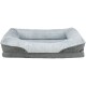Graues Haustierbett mit einem weichen, plüschigen hellgrauen Innenraum und erhöhten Rändern für Komfort.
