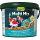 Conteneur de nourriture pour poissons Tetra Pond Multi Mix avec des poissons koi colorés sur l'étiquette, avec le texte indiquant "Poissons en bonne santé & Eau claire" et "4in1 Mix."