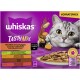 Opakowanie karmy dla kotów Whiskas Tasty Mix z wesołym kotem na fioletowym tle, prezentujące smaki 'Country Collection' w sosie.
