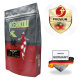KENKOU Koi-Futterbeutel mit rot-weißem Koi, 'PROTECT'-Label, Premium-Schild und 'Made in Germany'-Band.