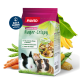 Bunte PANTO Nager-Crispy Tierfutter-Snackverpackung mit einem Kaninchen, Hamster und Meerschweinchen. Hebt Omega-3, Immunität und Vitalität hervor. Hergestellt in Hamburg.