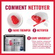 Affiche 'COMMENT NETTOYER' : jouet KONG rouge trempé, frotté, au lave-vaisselle ; visibles : 1 FAIRE TREMPER 2 NETTOYER 3 LAVE-VAISSELLE