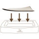 Ein beiges Haustierbett mit einer abnehmbaren oberen Schicht, mit Pfeilen, die Druckpunkte für Komfort anzeigen, beschriftet mit "KNUFFELWUFF."
