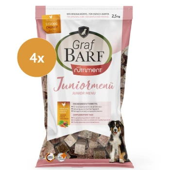 Graf Barf Juniormenü Plus Hundefutterverpackung mit Huhn- und Gemüsestückchen, 2,5 kg, Premiumqualität, 4er Pack.