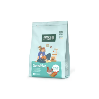 Grünes Petfood Sensitive Katzenfutter für ausgewachsene Katzen mit Insekten und Huhn für gute Verdauung, deutsche Qualität, Urin-pH-Kontrolle.