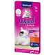 Vitakraft Liquid Snack Katzenleckerlis mit weißer Katze; Aufdruck: 'Liquid Snack', 'Mit Ente / with duck', 'Ohne Zuckerzusatz', 6×15 g.