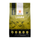 Hundefutterbeutel mit der Aufschrift "Balloony LAMM Superfood" mit einer Schafillustration, mit Text, der die Verdauungsbalance und ernährungsphysiologischen Vorteile hervorhebt.