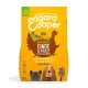 Emballage de nourriture pour chien de la marque Edgard Cooper, avec un fond jaune vif, mettant en avant "SAVOUREUX DINDE & POULET" et des illustrations de chiens.