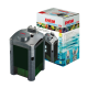 EHEIM experience 150 Außenfilter mit einem grünen Tank neben seiner bunten Verpackung und Gebrauchsanweisung.